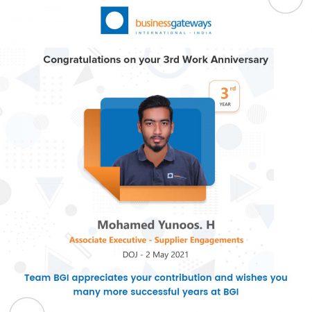 MOHAMED YUNOOS H Work Anniversary