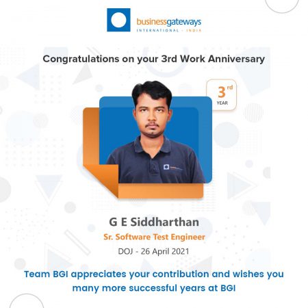 Siddharthan GE _ Work Anniversary