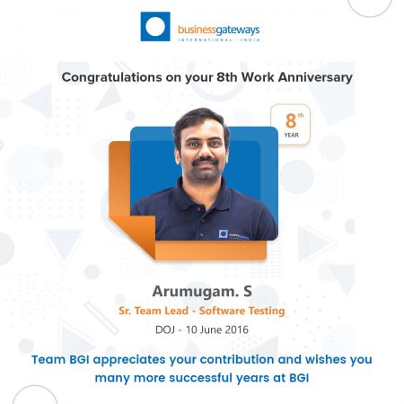 Work Anniversary Wish - Arumugam S